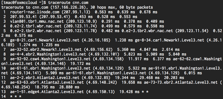 Traceroute to CNN.com