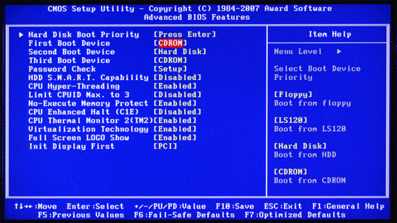 BIOS screen